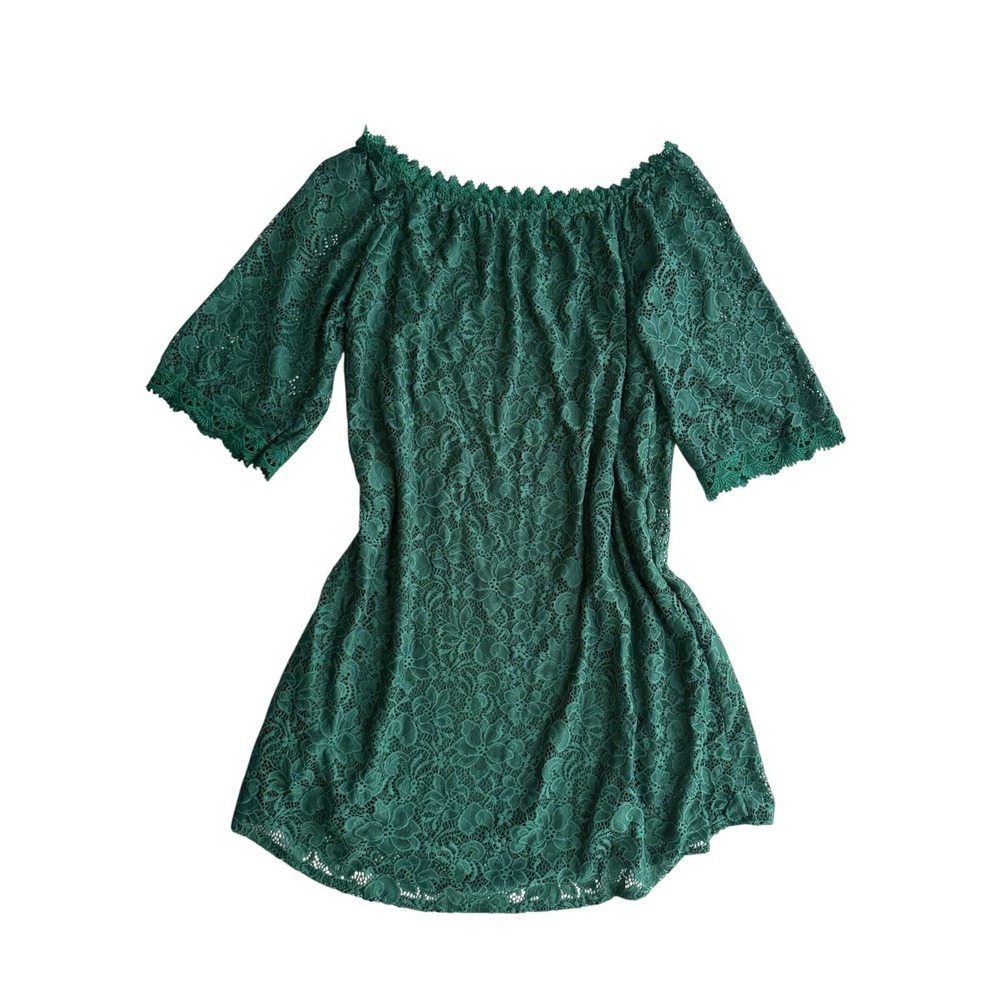 Green Lace‎ Off The Shoulder Mini Dress Womens Large Emerald Party Boho Country